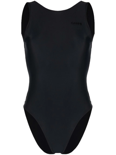 Ganni One Piece Swimsuit With Logo In Black