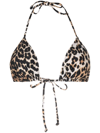 Ganni Leopard-print Triangle Bikini Top In Braun