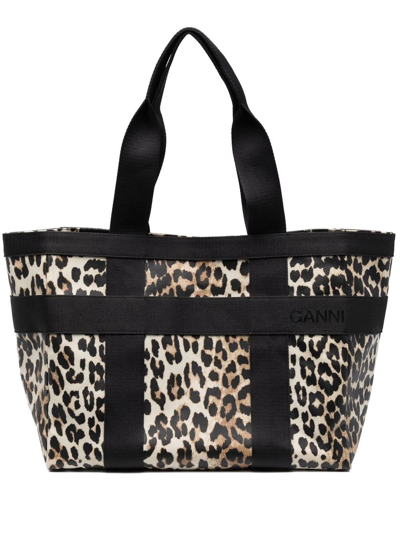 Ganni Leopard-print Tote Bag In Nude