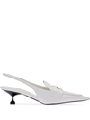 Miu Miu Slingback Leather Penny Loafer Mules In Bianco