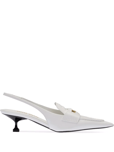 Miu Miu Slingback Leather Penny Loafer Mules In Weiss