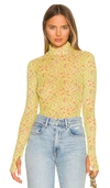 Afrm Zadie Mesh Turtleneck Top In Yellow