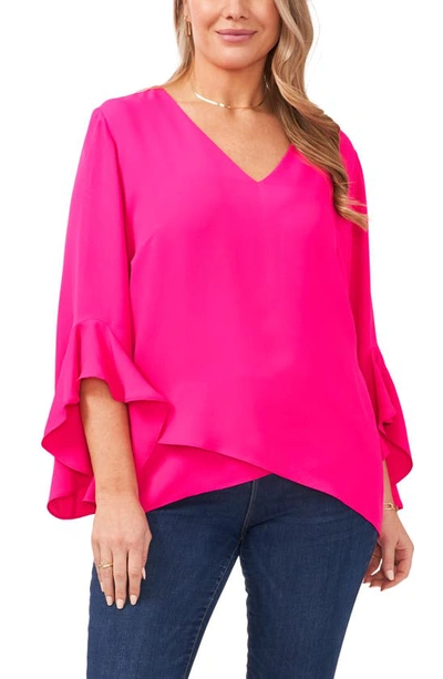 Vince Camuto Flutter Sleeve Crossover Georgette Tunic Top In Hot Pink
