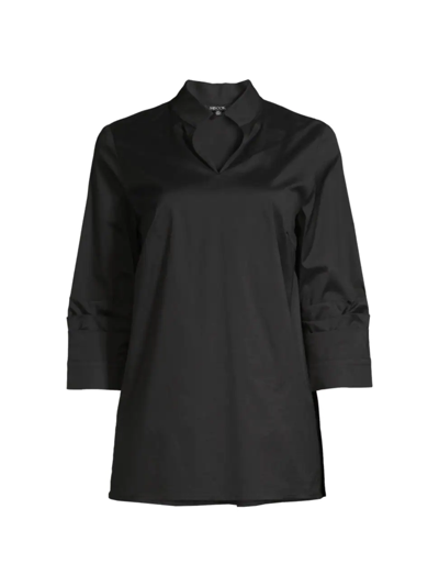 Misook Ruched-sleeve Cotton Tunic In Black