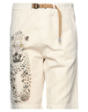 White Sand 88 White Sand Man Shorts & Bermuda Shorts Ivory Size 28 Cotton, Linen, Elastane