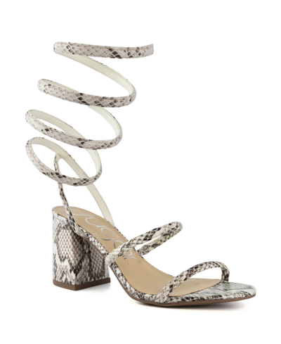 Sugar Belleza Womens Snake Print Block Heel Strappy Sandals In Off White Multi