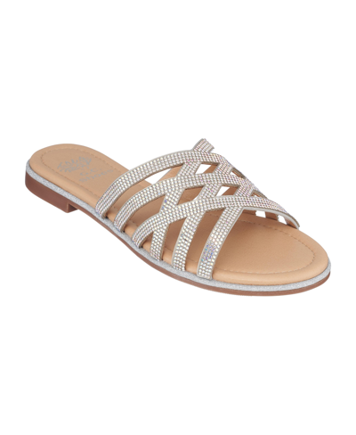 Gc Shoes Sage Womens Embellished Strappy Slide Sandals In Silver-tone