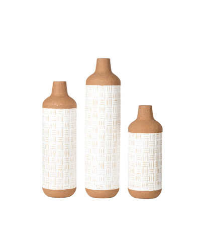 Glitzhome Boho - Farmhouse Decorative Table - Floor Vases, Set Of 3 In White,tan