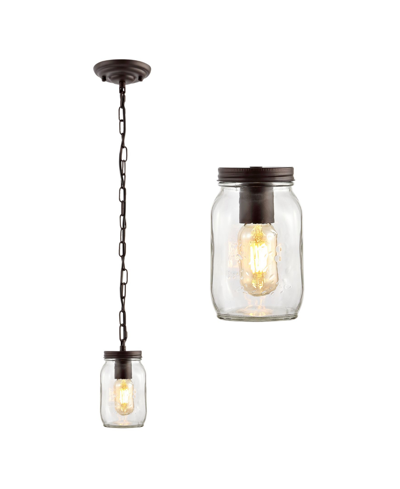 Jonathan Y Gaines 1-light Farmhouse Industrial Iron Mason Jar Led Pendant In Metallic