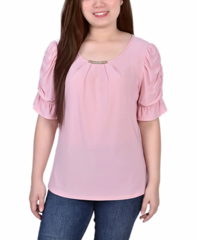 Ny Collection Petite Size Elbow Cuffed Sleeve Hardware Top In Purple