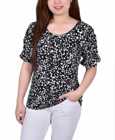 Ny Collection Petite Size Elbow Cuffed Sleeve Hardware Top In White