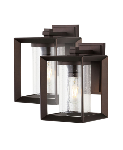 Jonathan Y Vaughn 1-light Modern Rustic Cube Led Outdoor Lantern Set Of 2 In Black