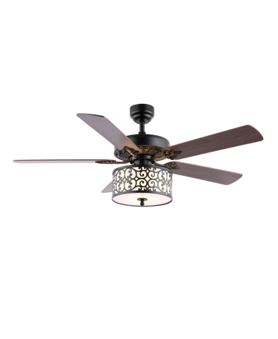 Jonathan Y Paolo 3-light Farmhouse Industrial Iron Scroll Drum Shade Led Ceiling Fan With Remote In Black