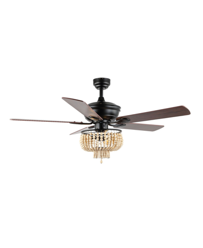 Jonathan Y Opal 3-light Farmhouse Rustic Wood Bead Shade Led Ceiling Fan With Remote In Black