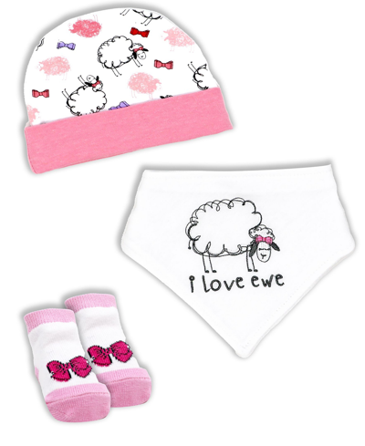 Tendertyme Baby Boys And Girls Sheep Accessory, 3 Piece Set In Pink And White