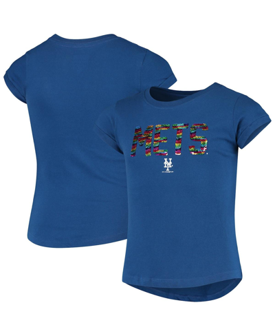 New Era Girls Youth  Royal New York Mets Flip Sequin T-shirt