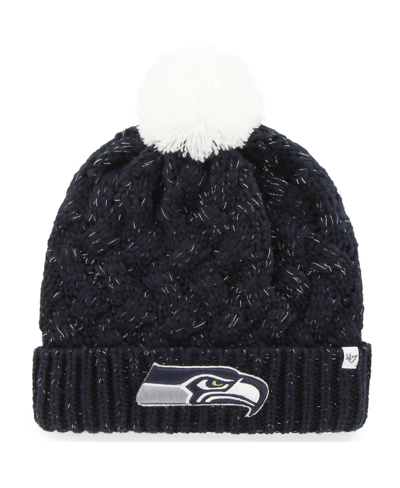 47 Brand Women's College Navy Seattle Seahawks Fiona Logo Cuffed Knit Hat With Pom