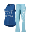 Shop Concepts Sport Women's  Light Blue, Royal Kansas City Royals Meter Muscle Tank Top And Pants Sleep Se In Light Blue/royal