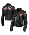 The Wild Collective Women's  Black Boston Red Sox Faux Leather Moto Full-zip Jacket In Black