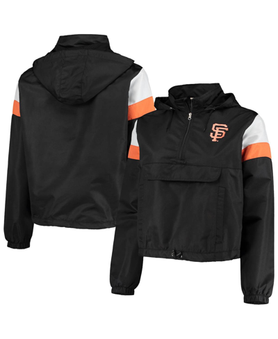 Profile Women's Black, Orange San Francisco Giants Plus Size Anorak Quarter-zip Hoodie In Black,orange