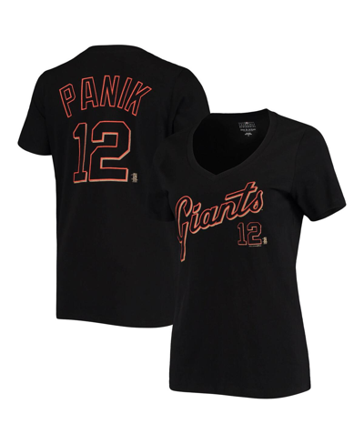 5th & Ocean Women's  By New Era Joe Panik Black San Francisco Giants Script Name And Number V-neck T-