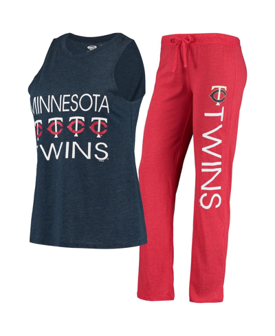 Concepts Sport Women's  Red, Navy Minnesota Twins Meter Muscle Tank Top And Pants Sleep Set In Red,navy