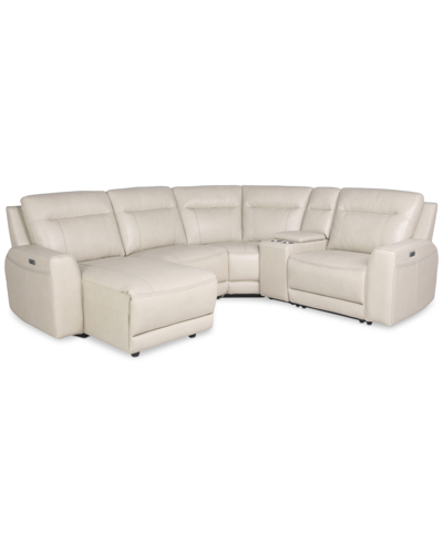 Furniture Closeout! Blairemoore 5-pc. Leather Power Chaise Sectional With 1 Usb Console And 1 Power Recliner, In Ice