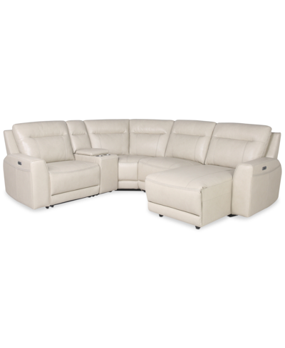 Furniture Closeout! Blairemoore 5-pc. Leather Power Chaise Sectional With 1 Usb Console And 2 Power Recliners, In Ice