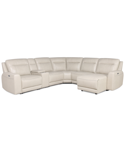 Furniture Closeout! Blairemoore 6-pc. Leather Power Chaise Sectional With 1 Usb Console And 1 Power Recliner, In Ice