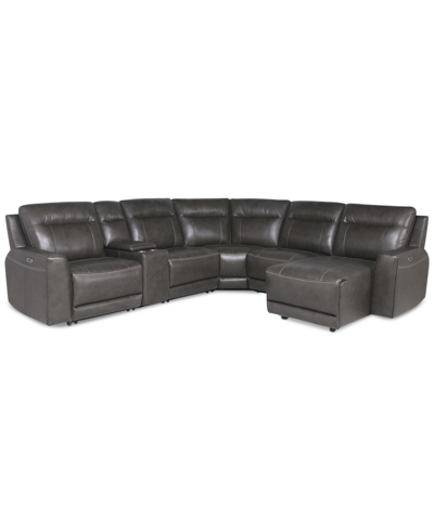 Furniture Closeout! Blairemoore 5-pc. Leather Power Chaise Sectional With 1 Usb Console And 2 Power Recliners, In Charcoal