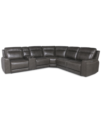Furniture Closeout! Blairemoore 5-pc. Leather Sectional With 1 Usb Console And 3 Power Recliners, Created For In Charcoal