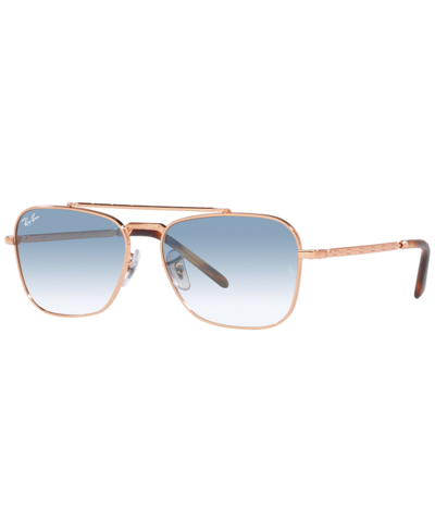 Ray Ban New Caravan Sunglasses Pink Gold Frame Blue Lenses 55-15