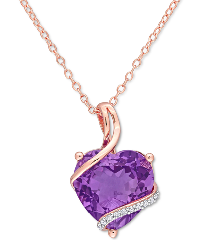 Macy's Amethyst (6-1/2 Ct. T.w.) & Diamond (1/20 Ct. T.w.) 18" Pendant Necklace In 18k Rose Gold-plated Ste In Purple