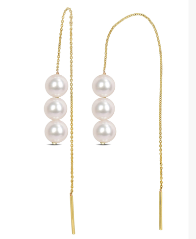 Macy's Cultured Freshwater Pearl (6 - 6-1/2mm) Threader Earrings In 10k Gold