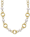 Macy's Cultured Freshwater Pearl (9-10mm) Open Link 20" Statement Necklace In 18k Gold-plated Sterling Silv In Gold Tone