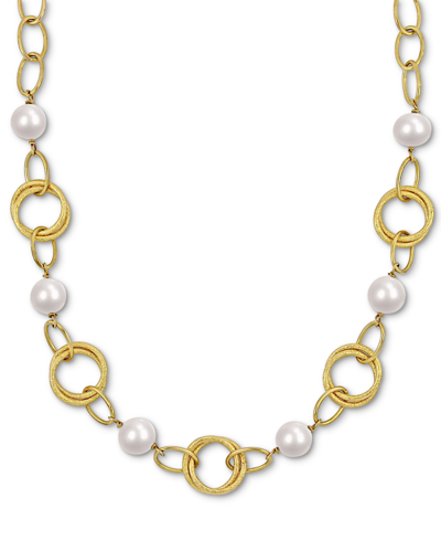 Macy's Cultured Freshwater Pearl (9-10mm) Open Link 20" Statement Necklace In 18k Gold-plated Sterling Silv In Gold Tone