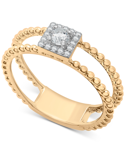 Wrapped Diamond Square Halo Double Band Beaded Ring (1/6 Ct. T.w.) In 14k Gold, Created For Macy's In Yellow Gold