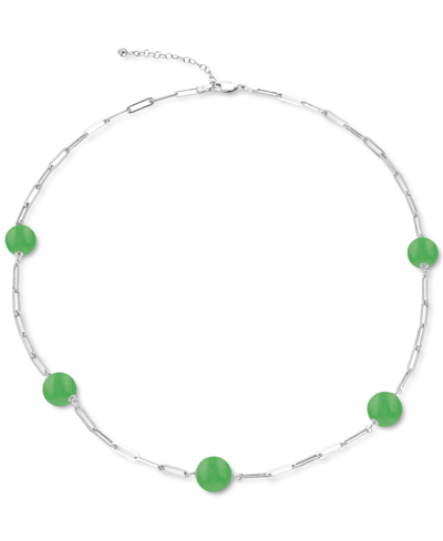 Macy's Dyed Green Jade Paperclip Necklace In Sterling Silver, 18" + 1-1/2" Extender