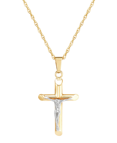 Macy's Crucifix Cross 18" Pendant Necklace In 14k Two-tone Gold