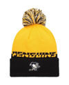 ADIDAS ORIGINALS MEN'S YELLOW, BLACK PITTSBURGH PENGUINS COLD. RDY CUFFED KNIT HAT WITH POM