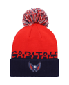ADIDAS ORIGINALS MEN'S RED, NAVY WASHINGTON CAPITALS COLD. RDY CUFFED KNIT HAT WITH POM