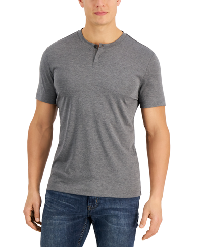 Alfani Men's Solid Henley, Created For Macy's In Onyx Opd