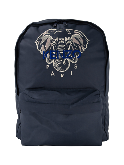 Kenzo Kids' Boy's Elephant Logo Embroidered Backpack In Blue