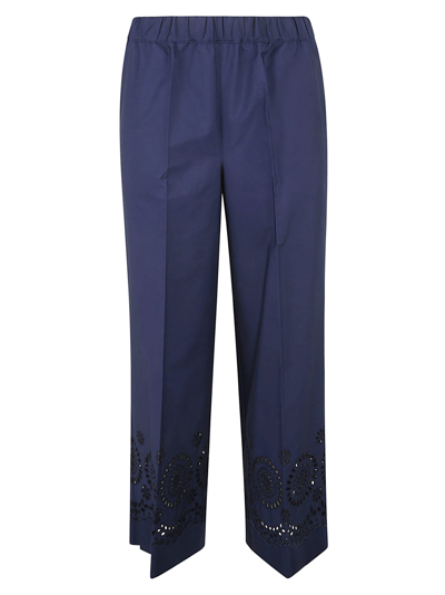 P.a.r.o.s.h Camelia Broderie Anglaise Cotton Trousers In Navy Blue