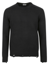 Saint Laurent Distressed-effect Crew Neck Jumper In Black