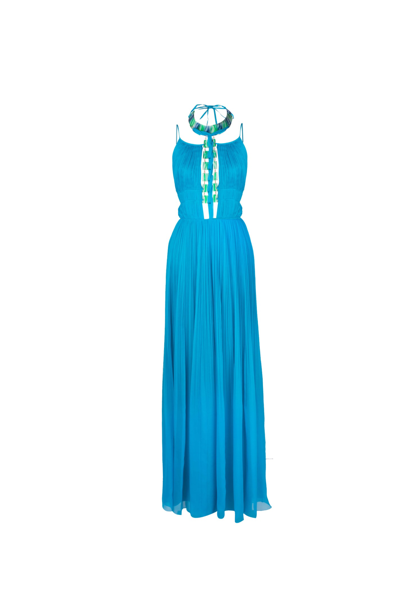 Alberta Ferretti Satin Maxi Dress In Blue