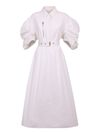 Alexander Mcqueen Puff-sleeve Belted Cotton Shirt Dress In White