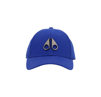 Moose Knuckles Metal Logo Baseball Hat In Victoria Blue/gunmetal Logo