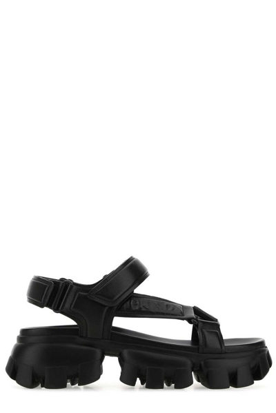 Prada Lambskin Grip Thunder-sole Sport Sandals In Black,neutral