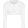 Monnalisa Ivory Cardigan For Girl With Logo In White